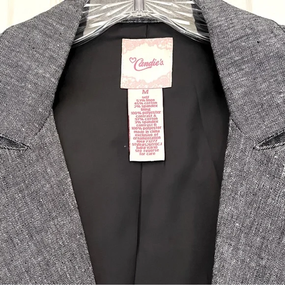 🌸3/$25 Candies Linen Blend Black & Gray Blazer Jacket with Ruching Detail Size M - Picture 8 of 16